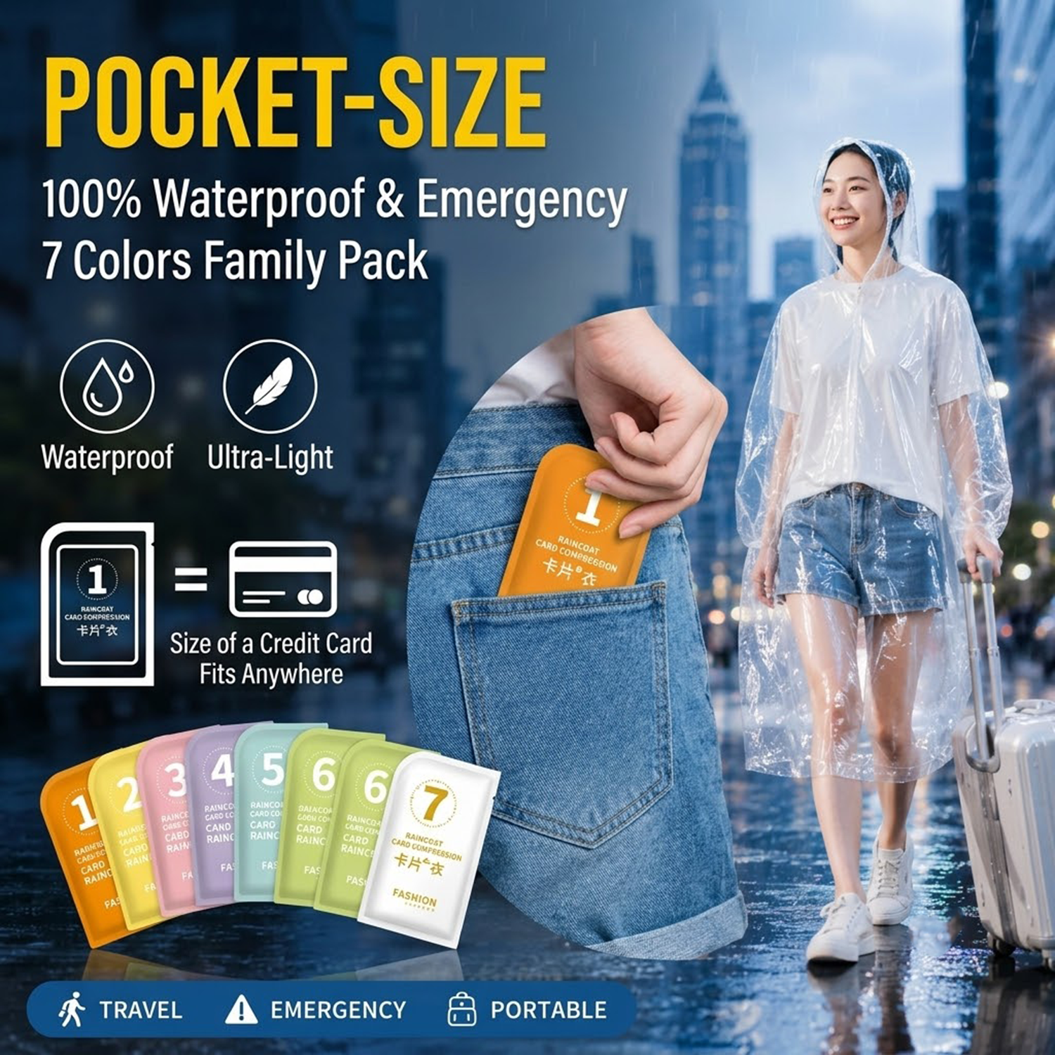 Unisex Portable Card Disposabl - Emergency Poncho Rain 리뷰 및 가격